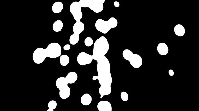 Abstract fluid blobs move and merge in dynamic motion on black background.
