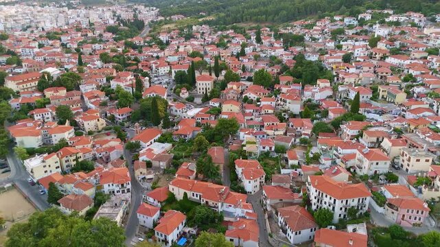Aerial View of Xanthi Old Town at Sunset Greece
