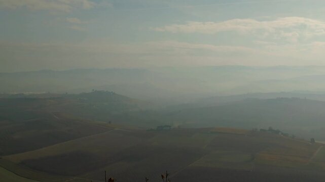 landscapes of the Langhe in Piedmont with vineyards during summer before autumn and the harvest near Alba and Barolo