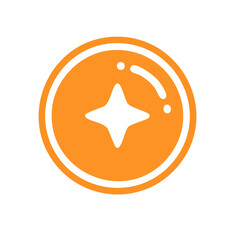 Fototapeta premium Orange circle icon with white star and sparkle
