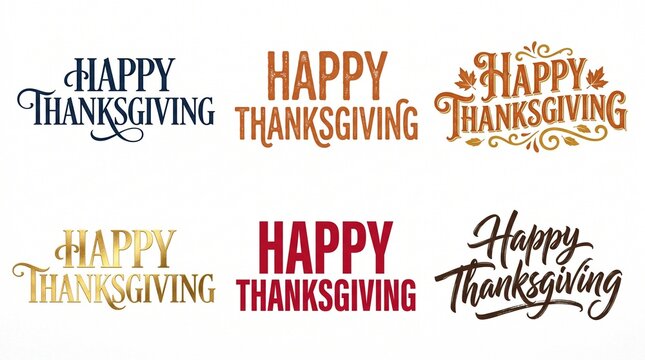 Set of happy thanksgiving typography isolated on white background