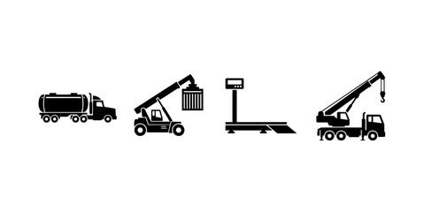 Industrial vehicles including tanker truck forklift and crane in operation © adgraphic team