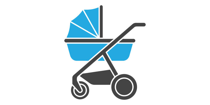 Blue baby stroller icon pram or pushchair vector illustration