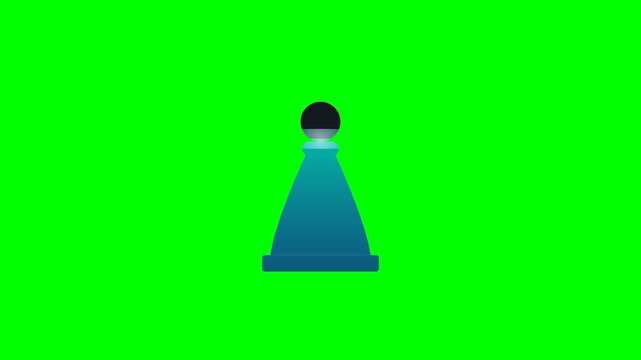 Minimalist Blue Chess Pawn Animation on Green Screen Background for Compositing