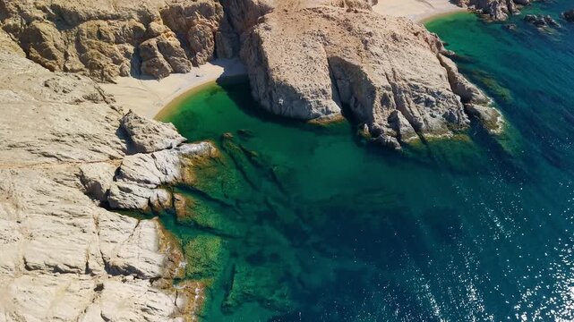 Aerial View of Remote Secret White Sand Beach on Samothraki Greece