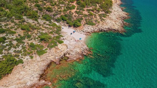 Paralia Pefkari Beach Aerial View, Limenaria, Thassos Island, Greece