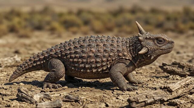 Elginia (Elginia mirabilis), Late Permian pariasaurian parareptile, scientifically accurate representation, spiked skull in desert habitat