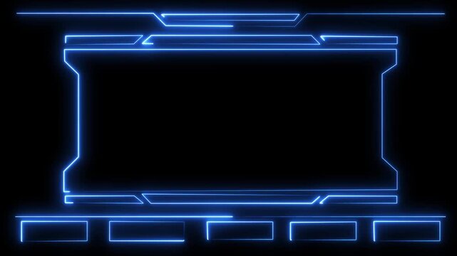 Futuristic blue digital interface display panel animation with glowing lines.