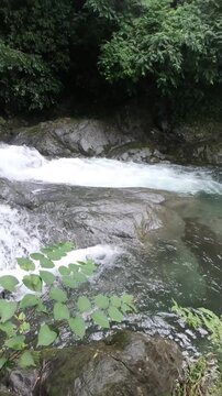 Mountain Waterfall and Clear River Stream in June, Niihama, Ehime, Japan