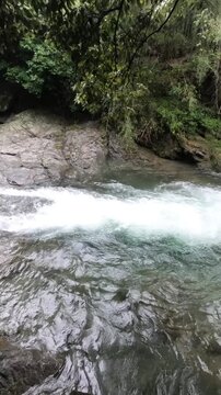 Mountain Waterfall and Clear River Stream in June, Niihama, Ehime, Japan