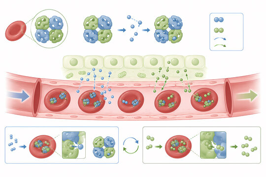 Red blood cell oxygen exchange hemoglobin illustration