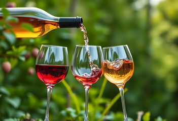 Fototapeta premium Pouring red wine into glass outdoors