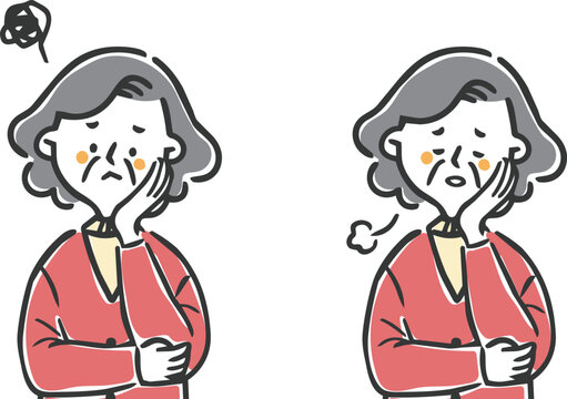 落ち込むシニア女性　上半身　ベクター