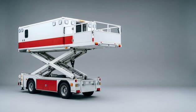 Modern airport ground support equipment PRM ambulift truck on gray background