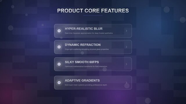 Abstract Glassmorphism UI Elements with Animated Features and Smooth Motion