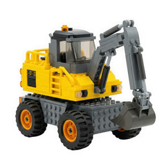Obraz premium Toy excavator made of plastic building blocks isolated on transparent background