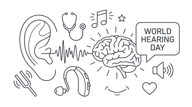 Hearing System Concept World Hearing Day Line Art Illustration