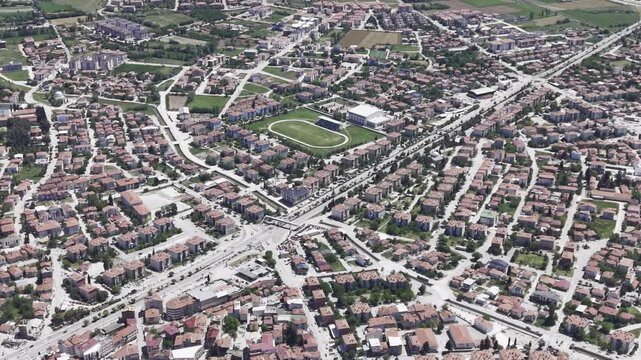Cinematic Drone Footage of Dinar Town Center in Afyonkarahisar Turkey Showing Urban Landscape and Anatolian Architecture