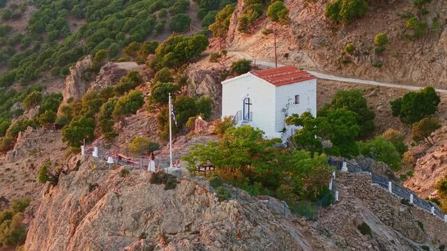 Panagia Krimniotissa Church at Sunset on Samothrace Island Greece