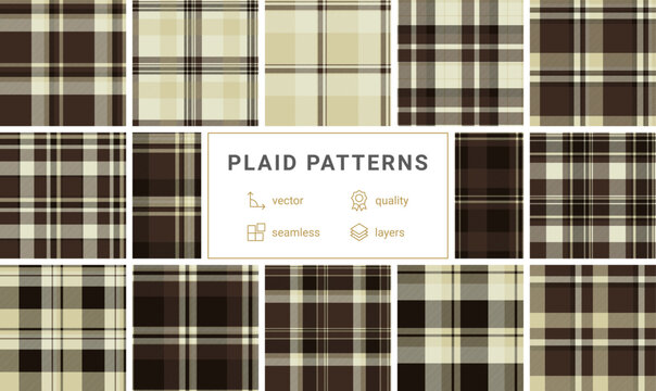 This seamless brown plaid tartan pattern exudes a classic, rustic charm. Ideal for autumn fashion, home textiles, and digital backgrounds seeking a cozy, traditional, and warm aesthetic.