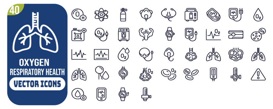 Oxygen and oximeter icons depicting respiratory metrics on white background.