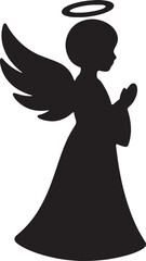 Naklejka premium Black angel silhouette, praying angel icon, Christmas angel symbol, religious illustration isolated on Transparent Background