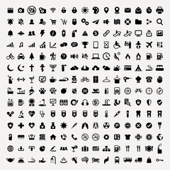 Obraz premium Vector icons set featuring various symbols and tools in a minimalist style.