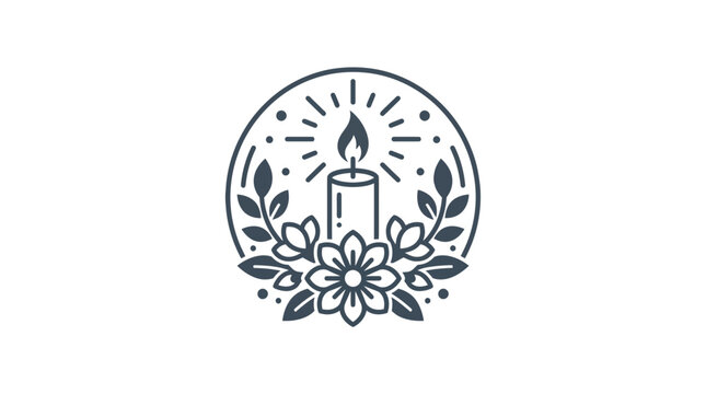 Candle Flame Floral Wreath Icon, Symbol of Hope, Peace, Light, and Remembrance