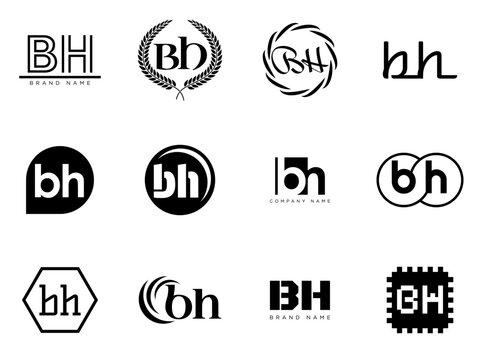 BH logo company template. Letter b and h logotype. Set different classic serif lettering and modern bold text with design elements. Initial font typography.