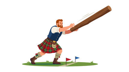 Fototapeta premium Scottish athlete performing a caber toss at a traditional highland games competition.