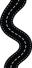 Fototapeta premium Winding asphalt road vector icon with dashed white lane markings isolated on plain white background