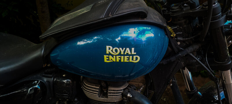 Royal Enfield motor bike. First Royal Enfield motorcycle built in 1901 by The Enfield Cycle Company of Redditch, Worcestershire, England. In 1932 Enfield bullets manufactured in India, Chennai plant. 