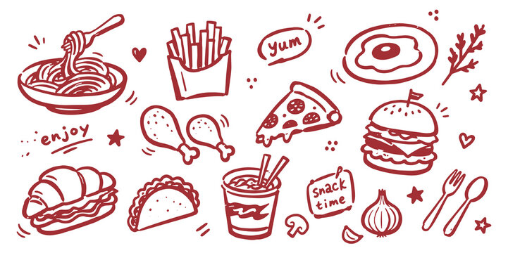 Fast Food Doodle Sketch Icons Vector Illustration