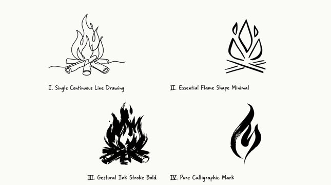 Collection of hand drawn fire and flame icons in various artistic styles.
