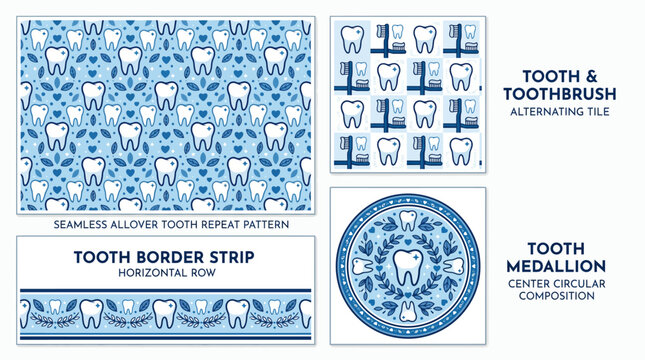 Dental pattern collection with seamless tooth and toothbrush designs.