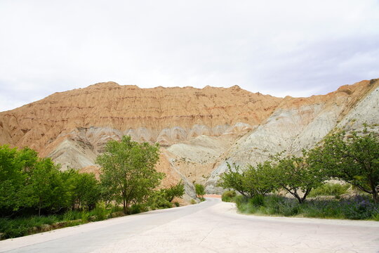 Real shot of loess erosion Danxia landform stratification gully soil mountain