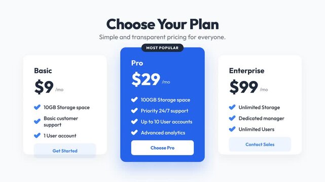 Pricing plan comparison, business subscription tiers, website screenshot, symbolizing business technology, representing online services.