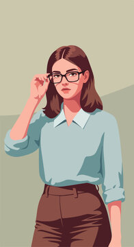 Portrait of a young woman with glasses adjusting them