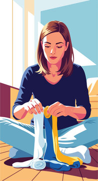 Woman folding socks at home