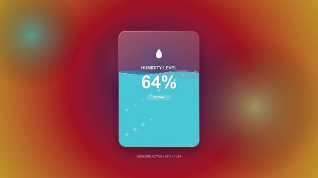 Digital Humidity Meter Animation 64% Displayed on Futuristic UI