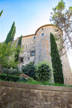 tourist route along the fortress wall of the forca vella fortress in girona