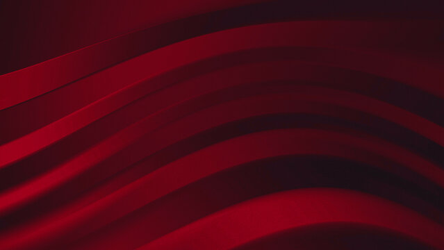 Exclusive red gradient abstract background with a series of diagonally flowing parallel curved layers and a matte, satin, slightly grainy texture