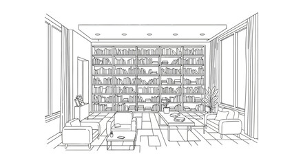 Spacious home library with floor to ceiling bookshelves © Alfianto
