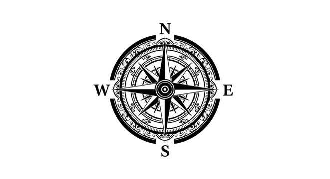 Black and white compass navigation.