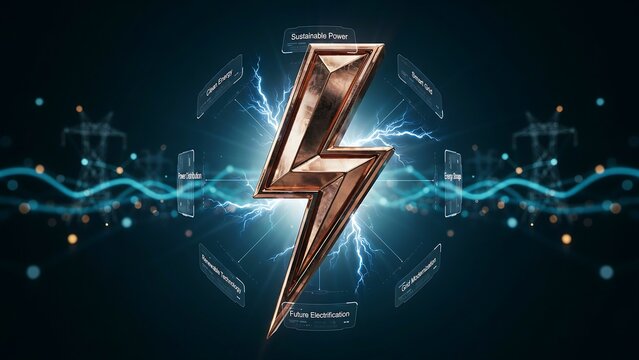 Lightning bolt with digital network representing electric power and energy technology