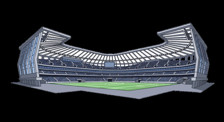 Modern arena architecture with large seating area and green field © kamil