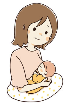 赤ちゃんに授乳するママの手書きイラスト