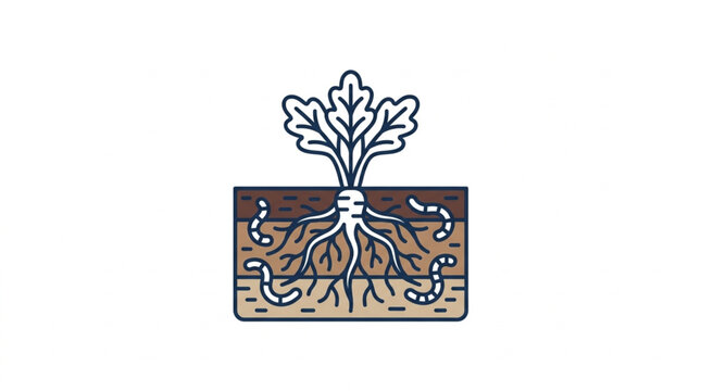 Illustration of a beet plant with roots and worms in soil.