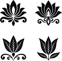 Obraz premium Elegant Lotus Leaf Floral Decorative Vector Ornament Set