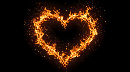 Fototapeta premium Burning Heart Shape Fire Flame Effect on Black Background
